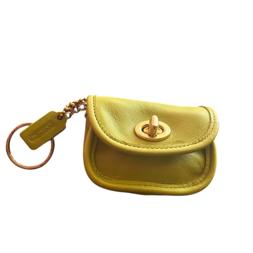 Rare Coach Lime Green city charm/key chain coin purse leather turn lock #7105